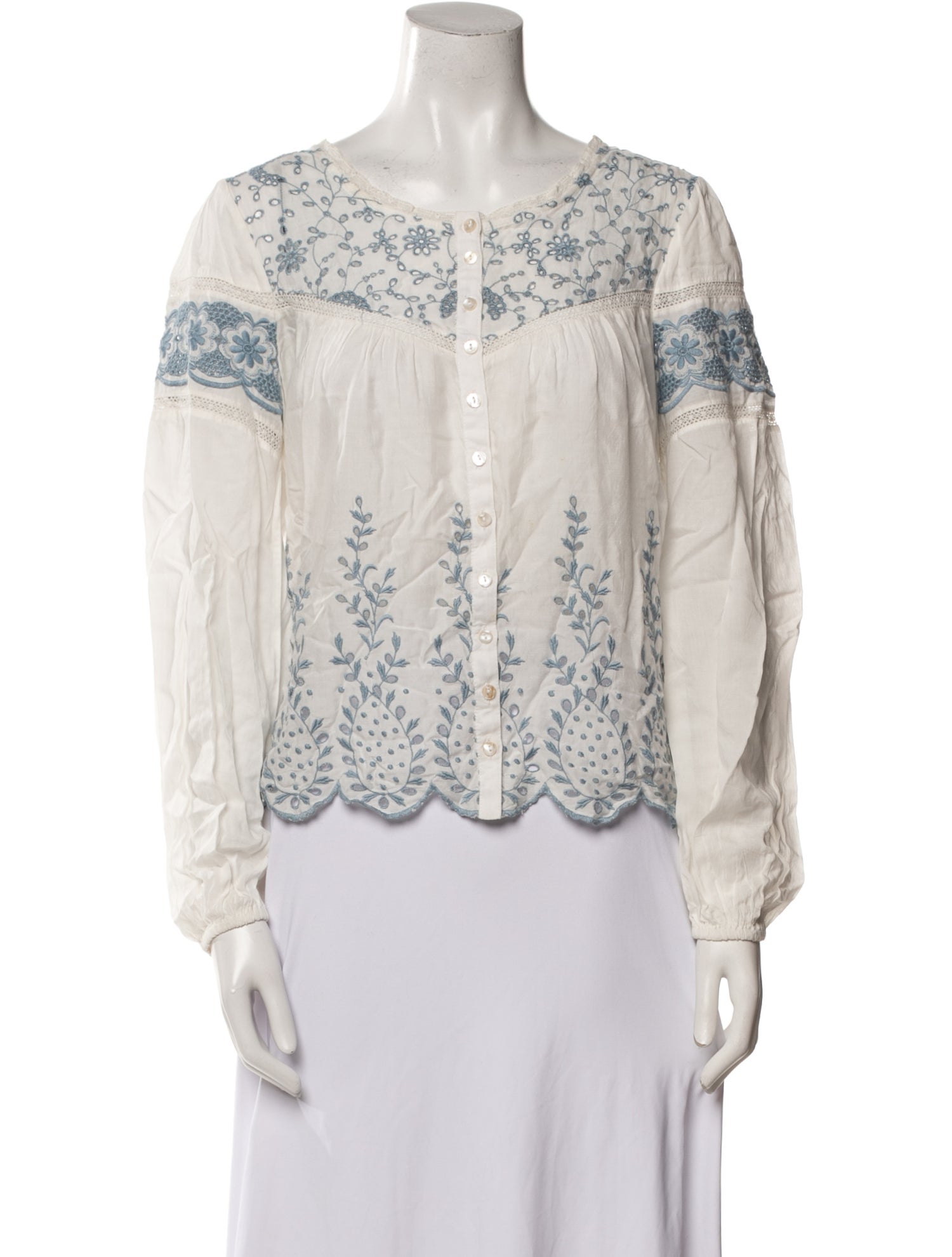 LoveShackFancy Printed Scoop Neck Blouse