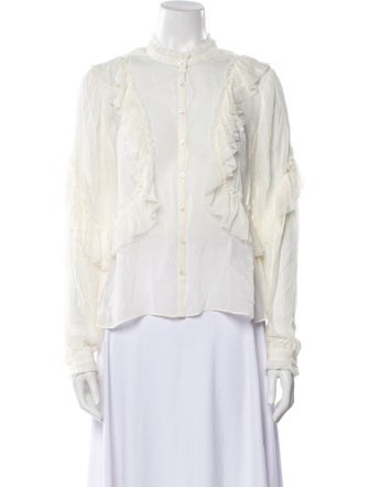 LoveShackFancy Mock Neck Long Sleeve Button-Up Top