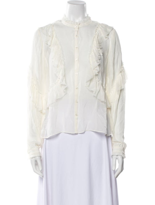 LoveShackFancy Mock Neck Long Sleeve Button-Up Top