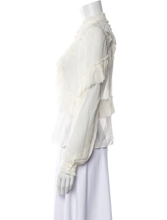 LoveShackFancy Mock Neck Long Sleeve Button-Up Top