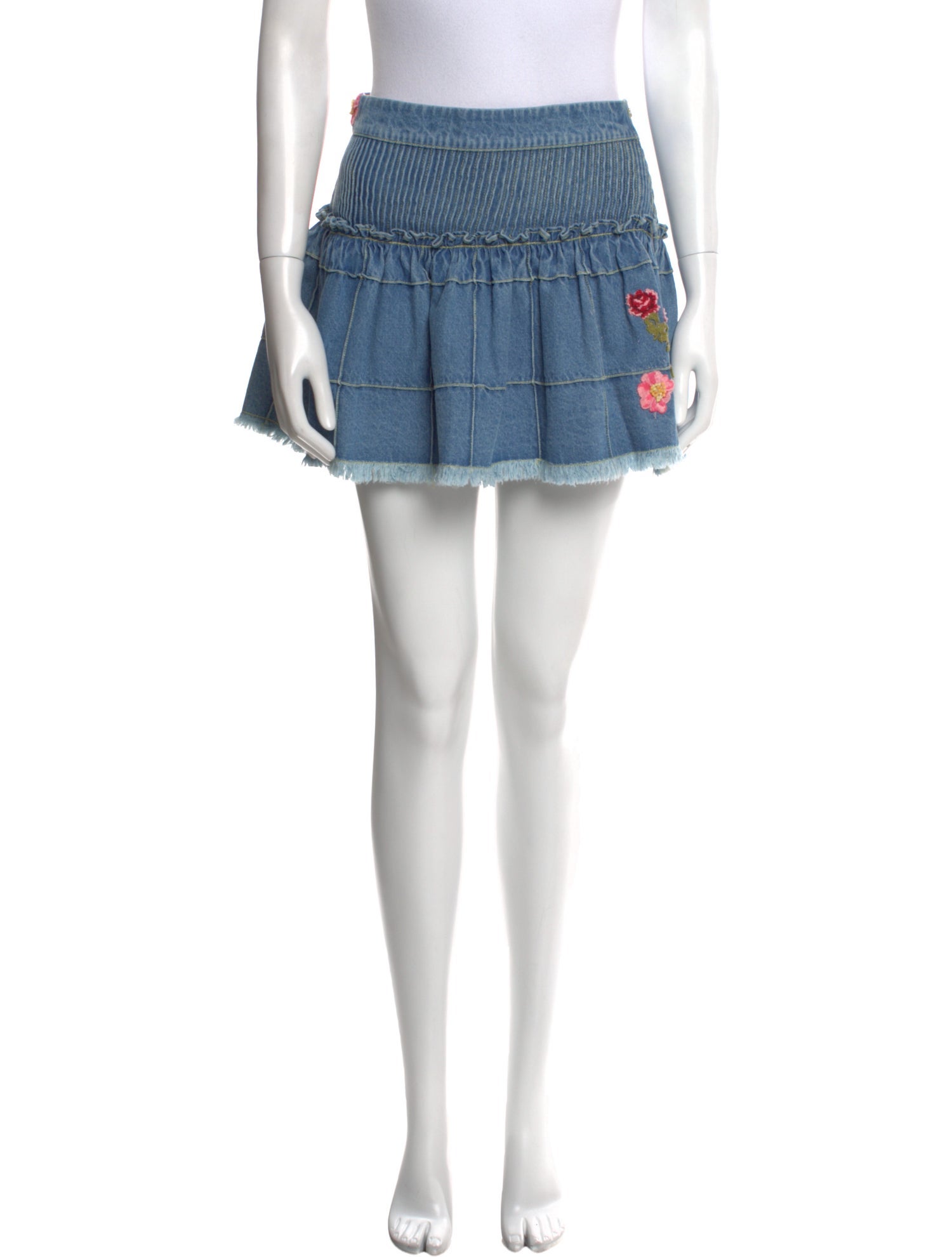 LoveShackFancy Embroidered Accent Mini Skirt