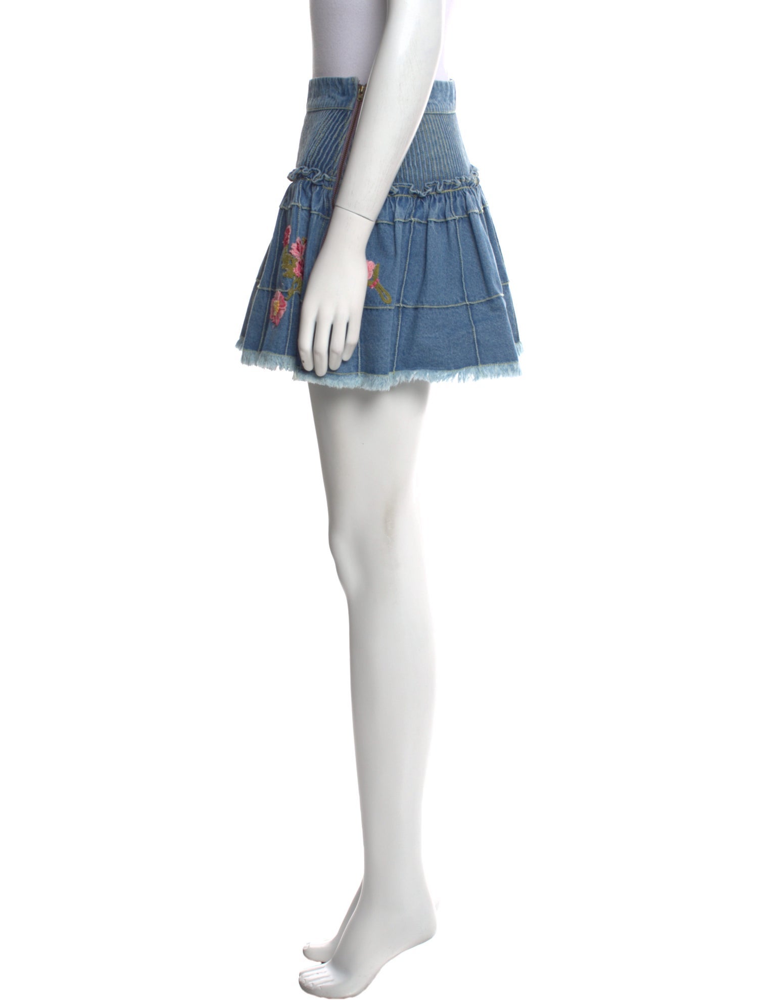 LoveShackFancy Embroidered Accent Mini Skirt