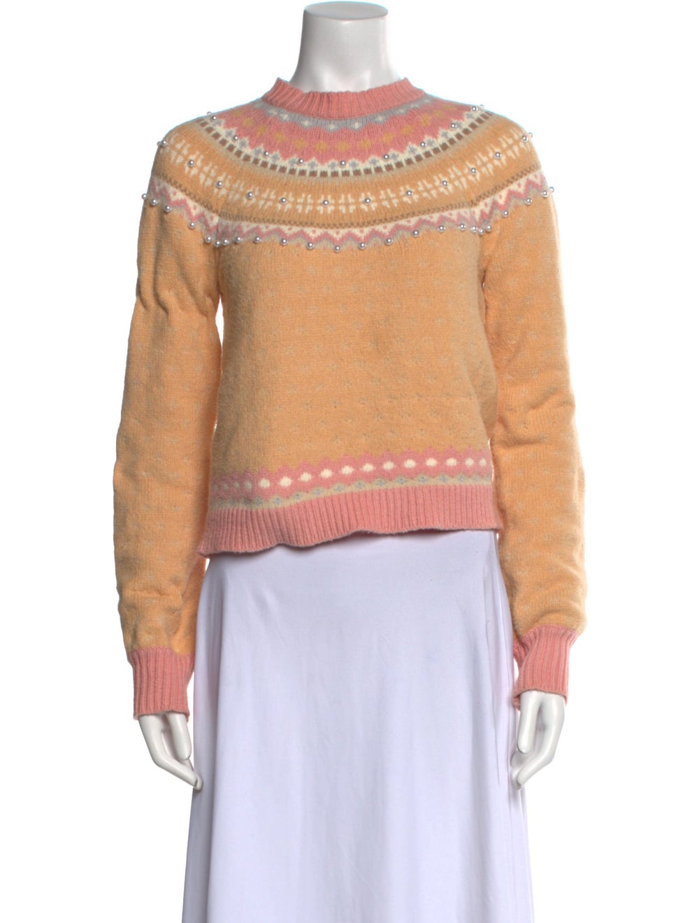 LoveShackFancy Pullover Neutrals Patterned Beaded… - image 1