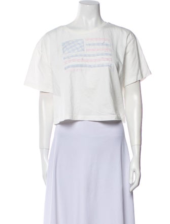 LoveShackFancy Graphic Print Bateau Neckline Crop Top