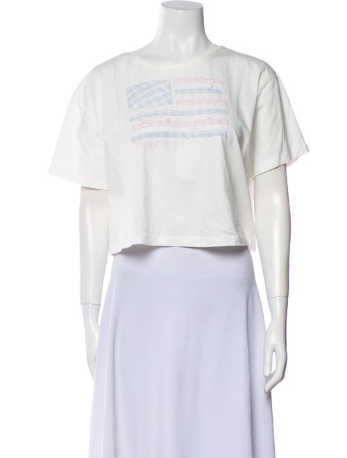 LoveShackFancy Graphic Print Bateau Neckline Crop Top