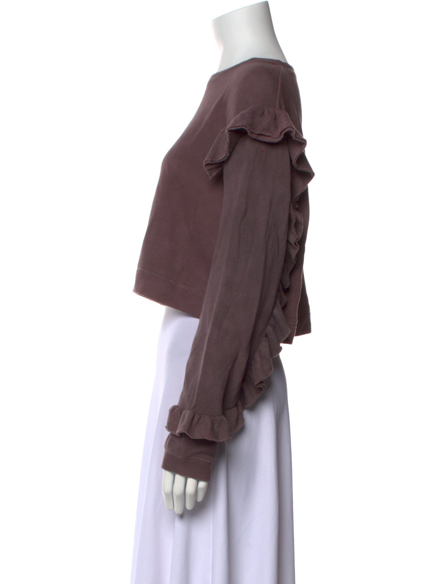 LoveShackFancy Bateau Neckline Long Sleeve Crop Top