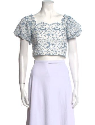 LoveShackFancy Printed Square Neckline Crop Top