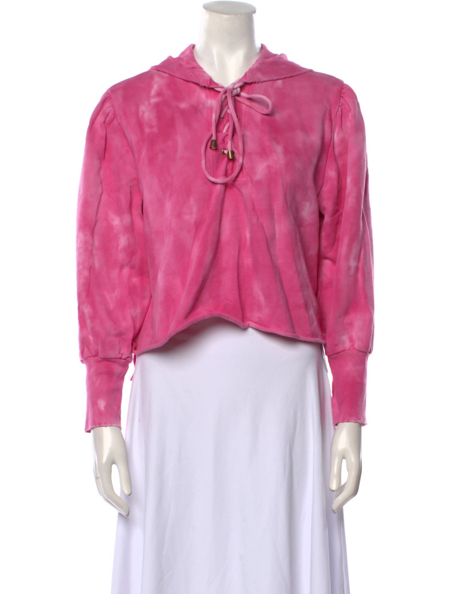 LoveShackFancy Tie Neck Long Sleeve Hoodie