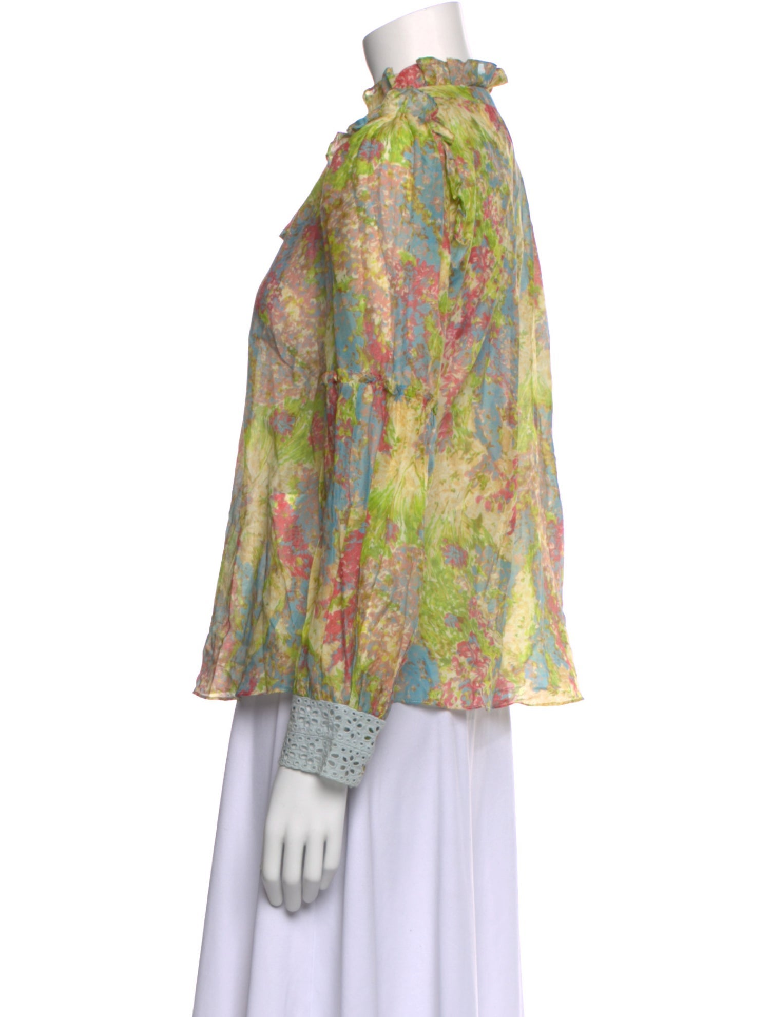 LoveShackFancy Floral Print Mock Neck Blouse