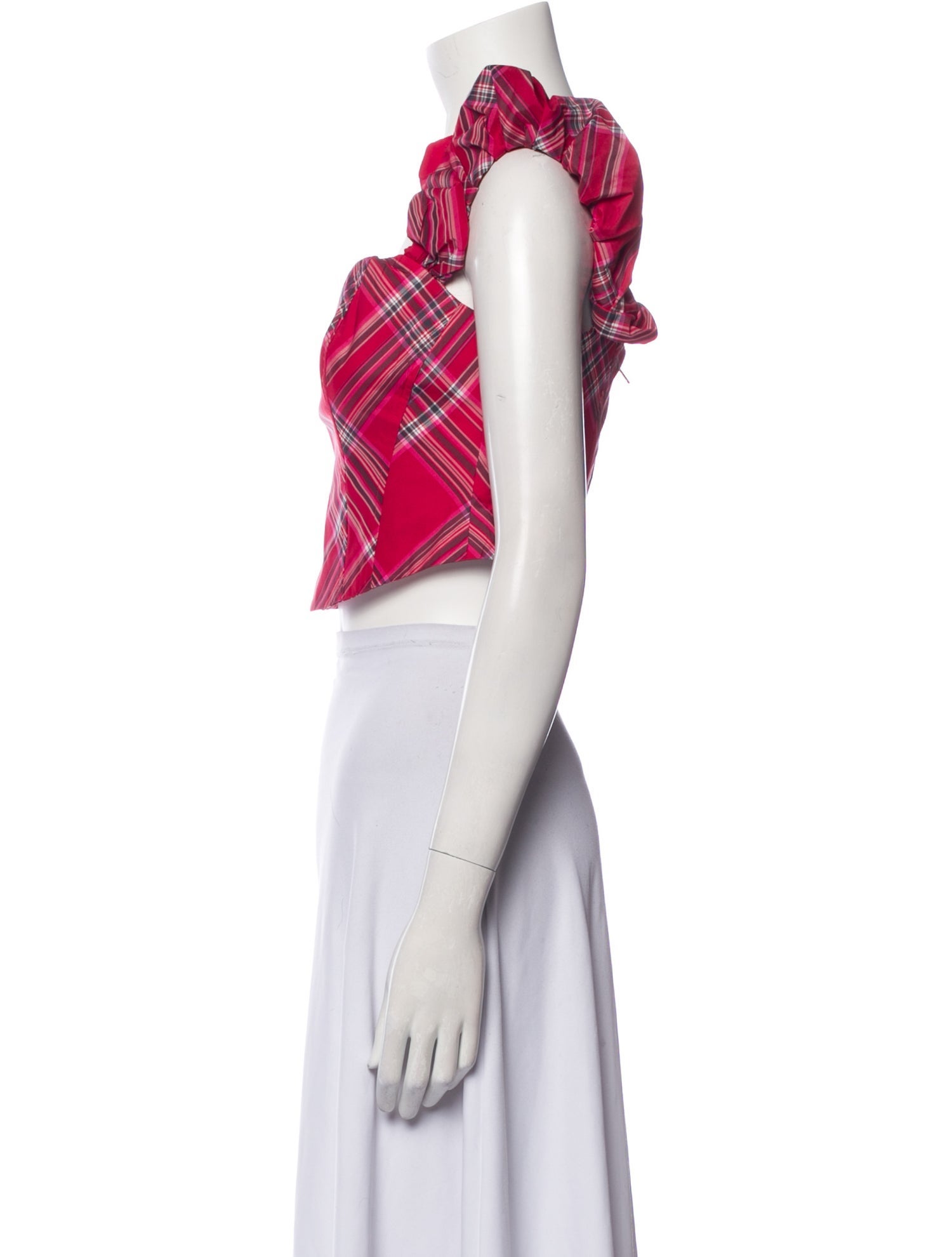 LoveShackFancy Plaid Print Square Neckline Crop Top