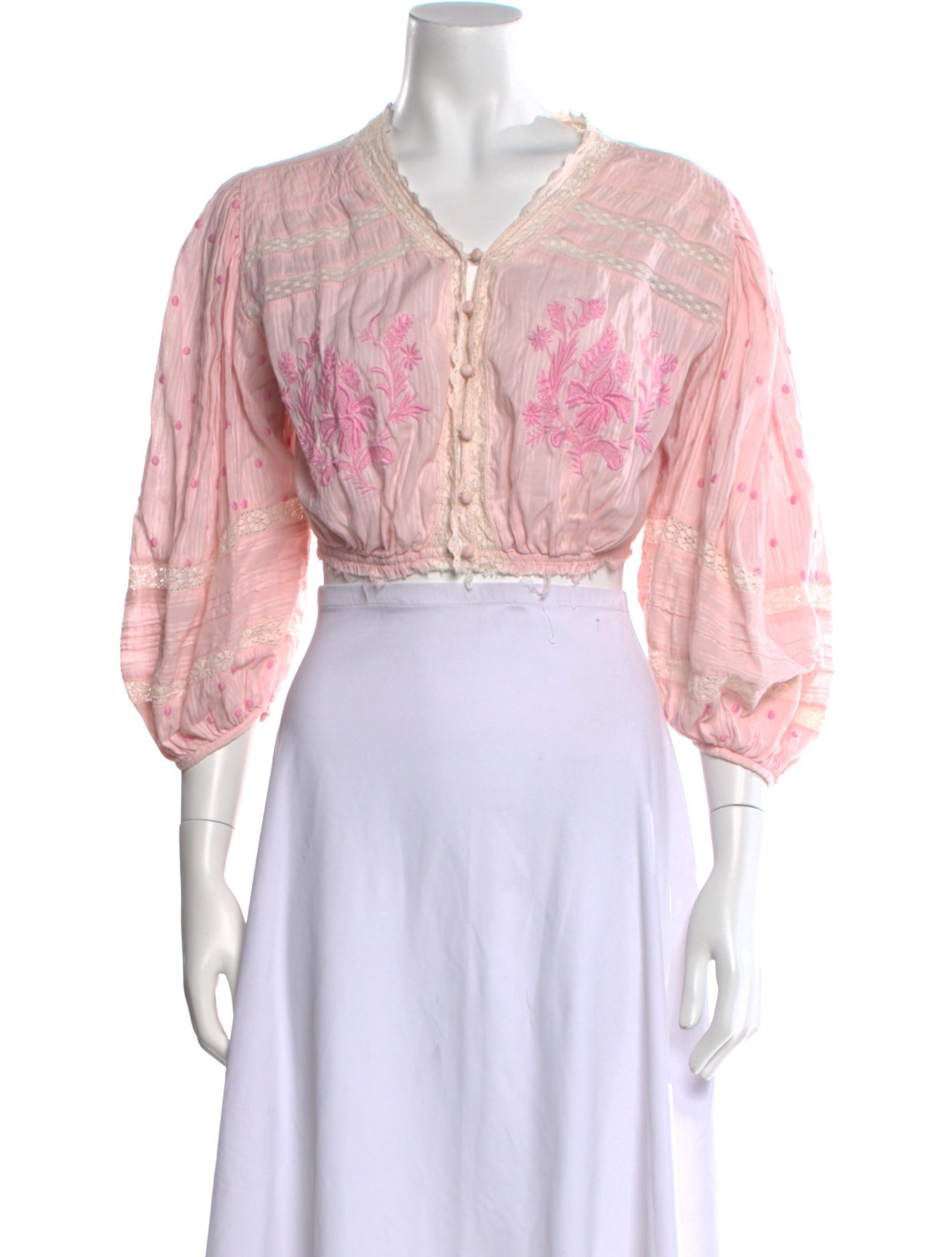 LoveShackFancy Floral Print V-Neck Crop Top