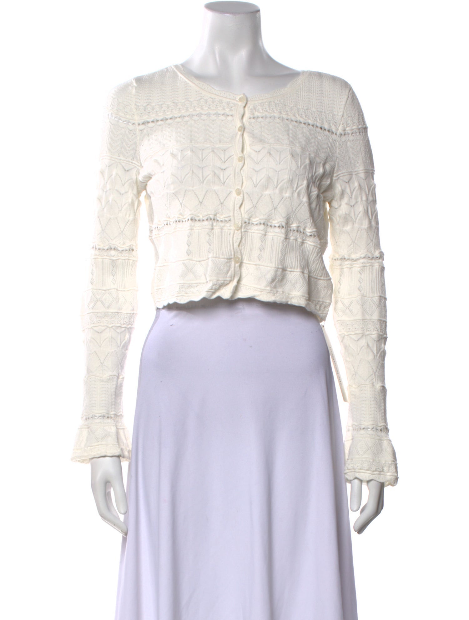 LoveShackFancy Crew Neck Long Sleeve Crop Top