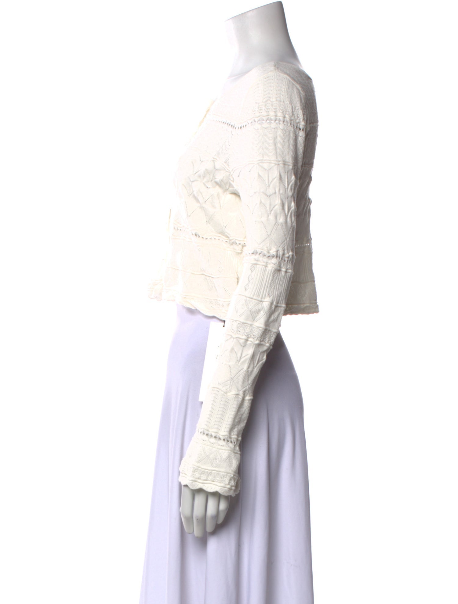 LoveShackFancy Crew Neck Long Sleeve Crop Top