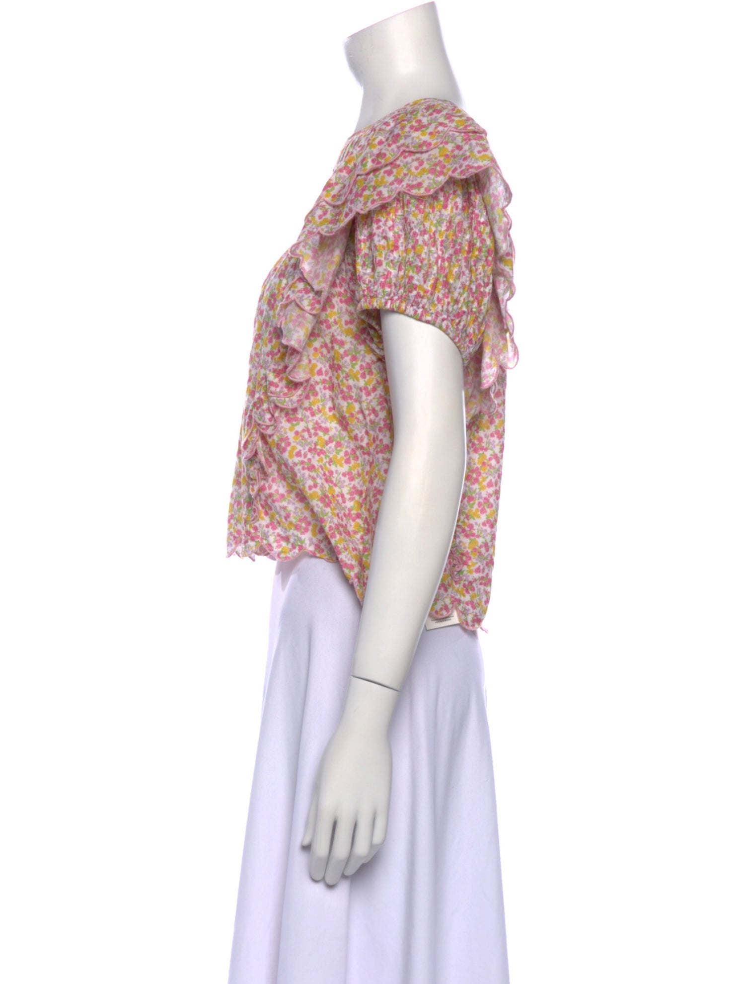 LoveShackFancy Floral Print Crew Neck Crop Top