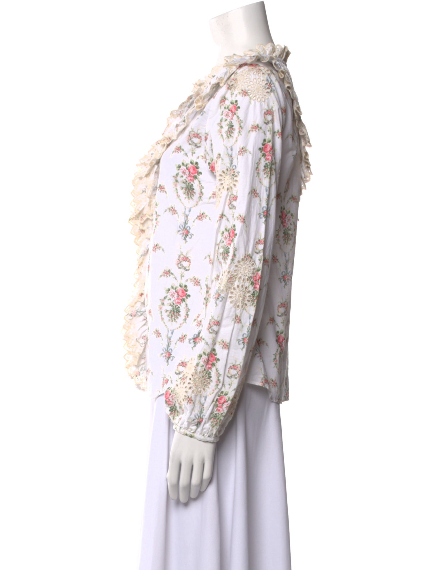 LoveShackFancy Floral Print Mock Neck Blouse