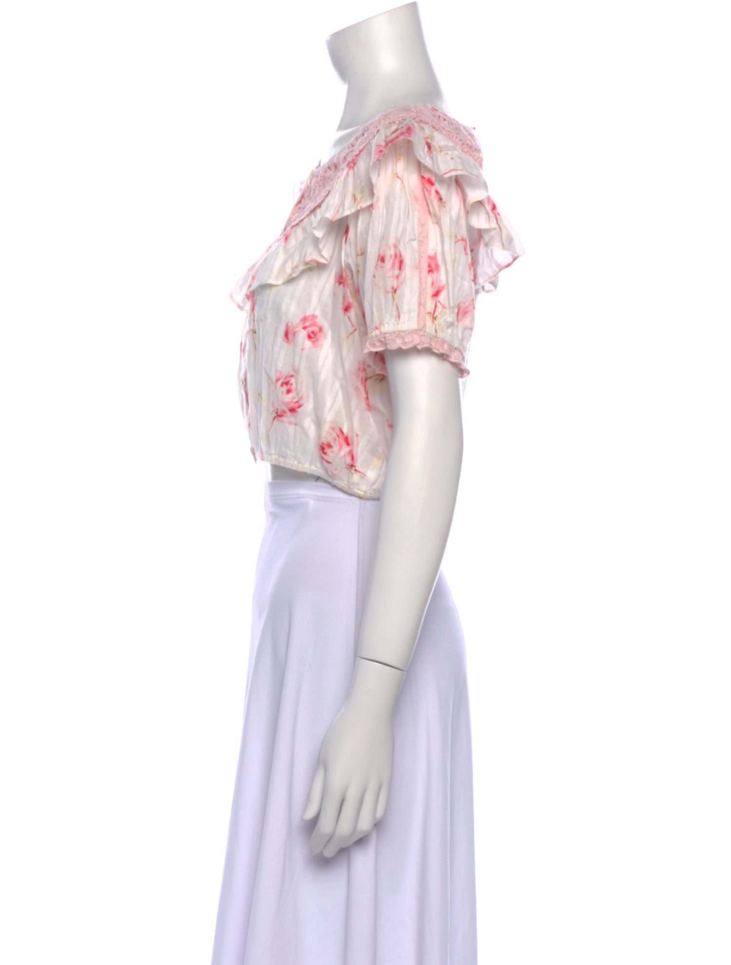 LoveShackFancy Floral Print Bateau Neckline Crop Top w/ Tags