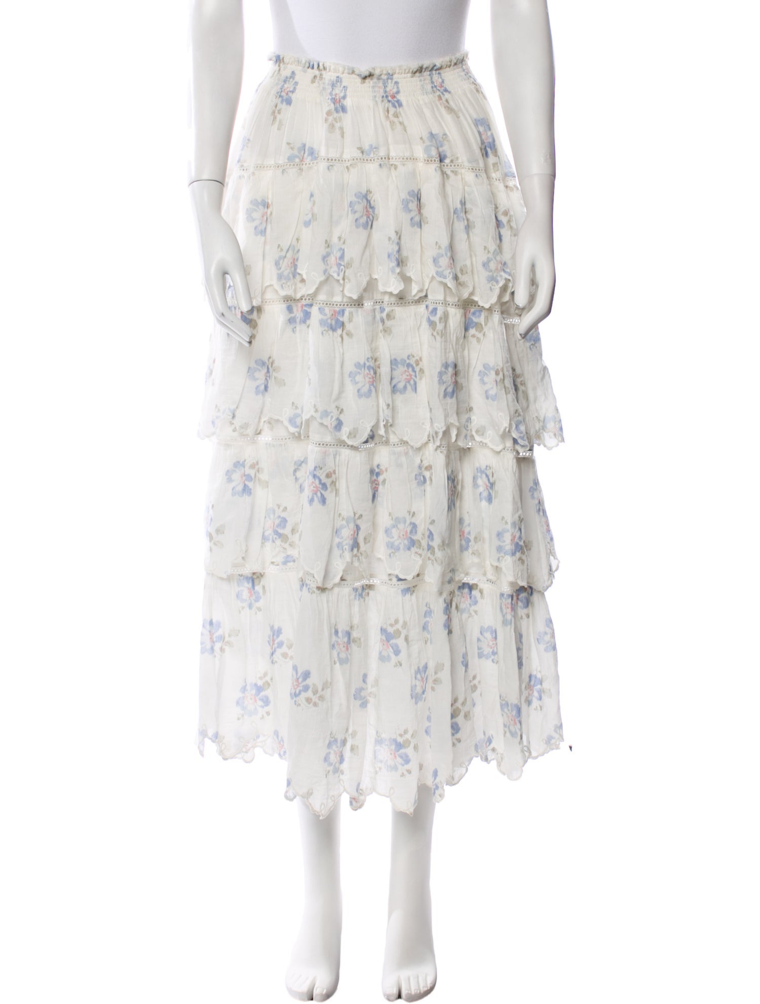 LoveShackFancy Floral Print Midi Length Skirt