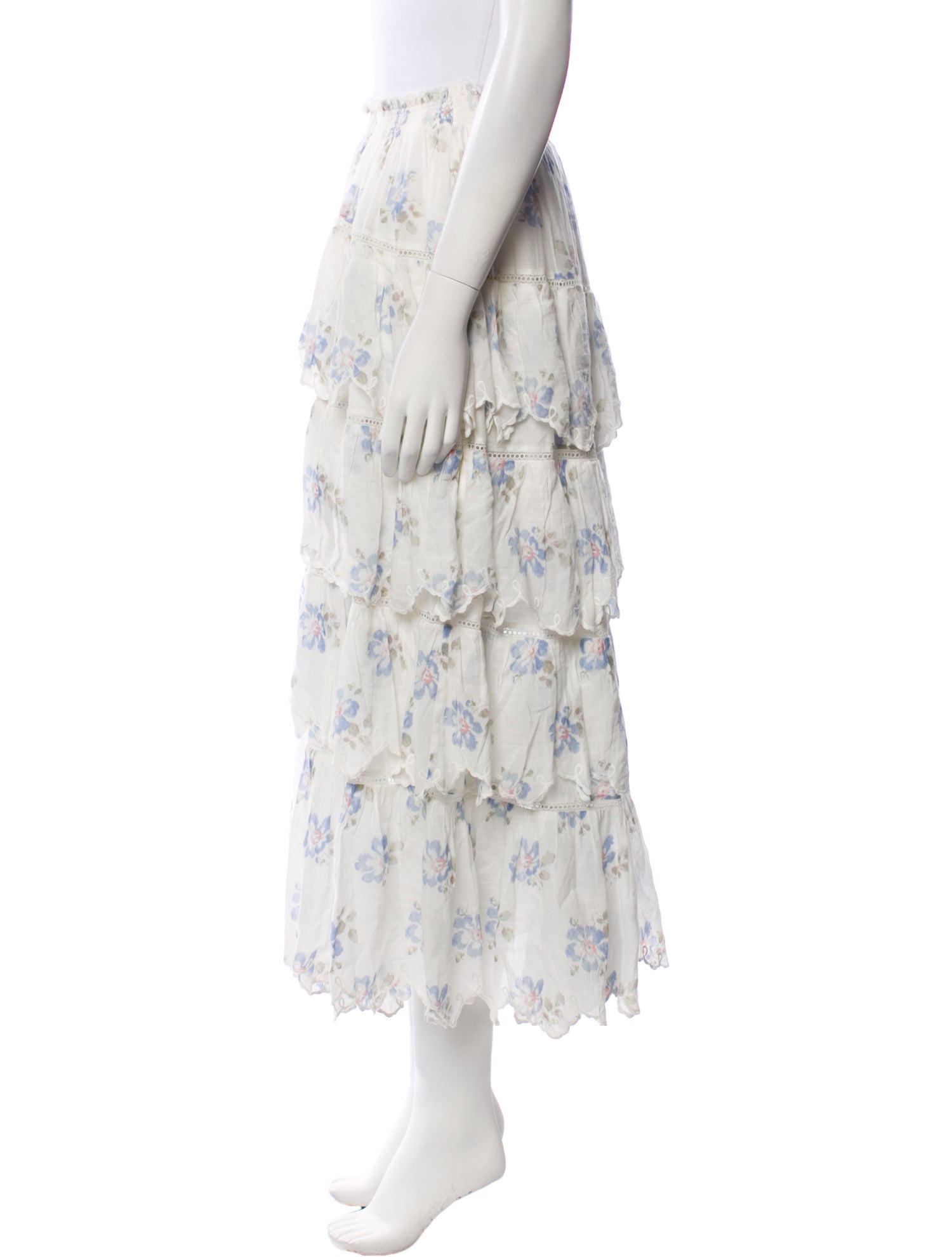LoveShackFancy Floral Print Midi Length Skirt