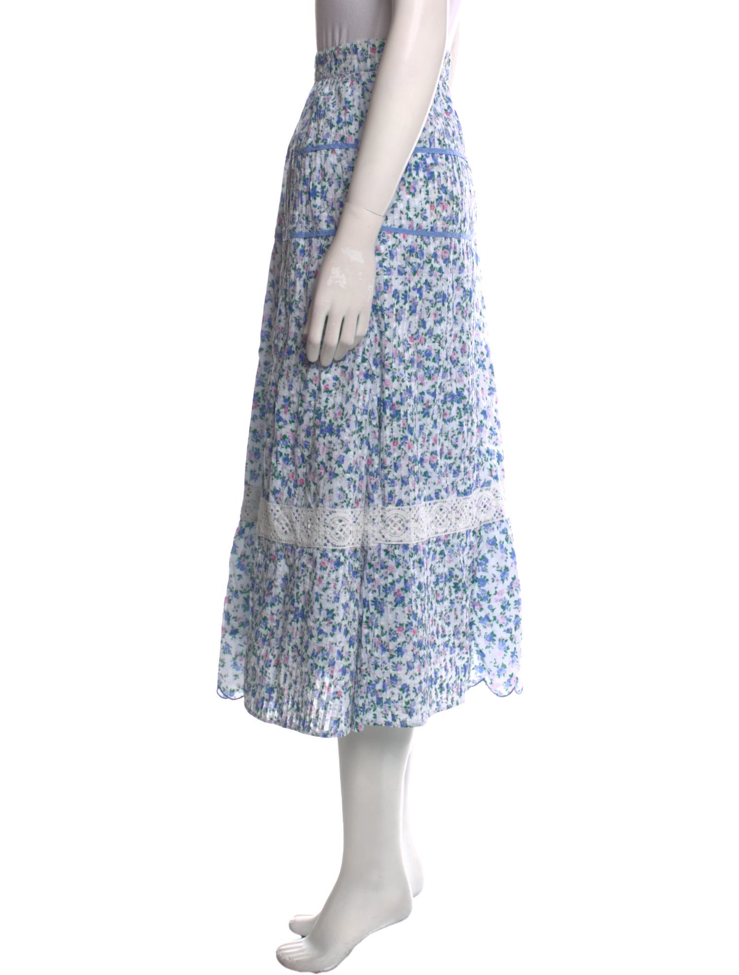 LoveShackFancy Floral Print Midi Length Skirt