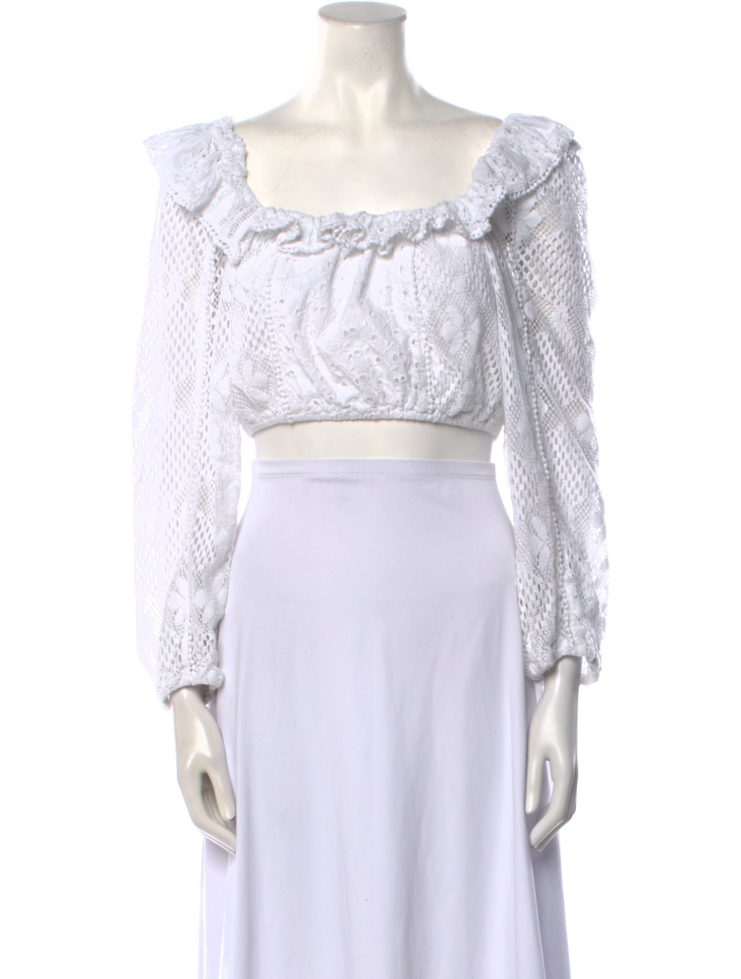 LoveShackFancy Lace Pattern Square Neckline Crop Top