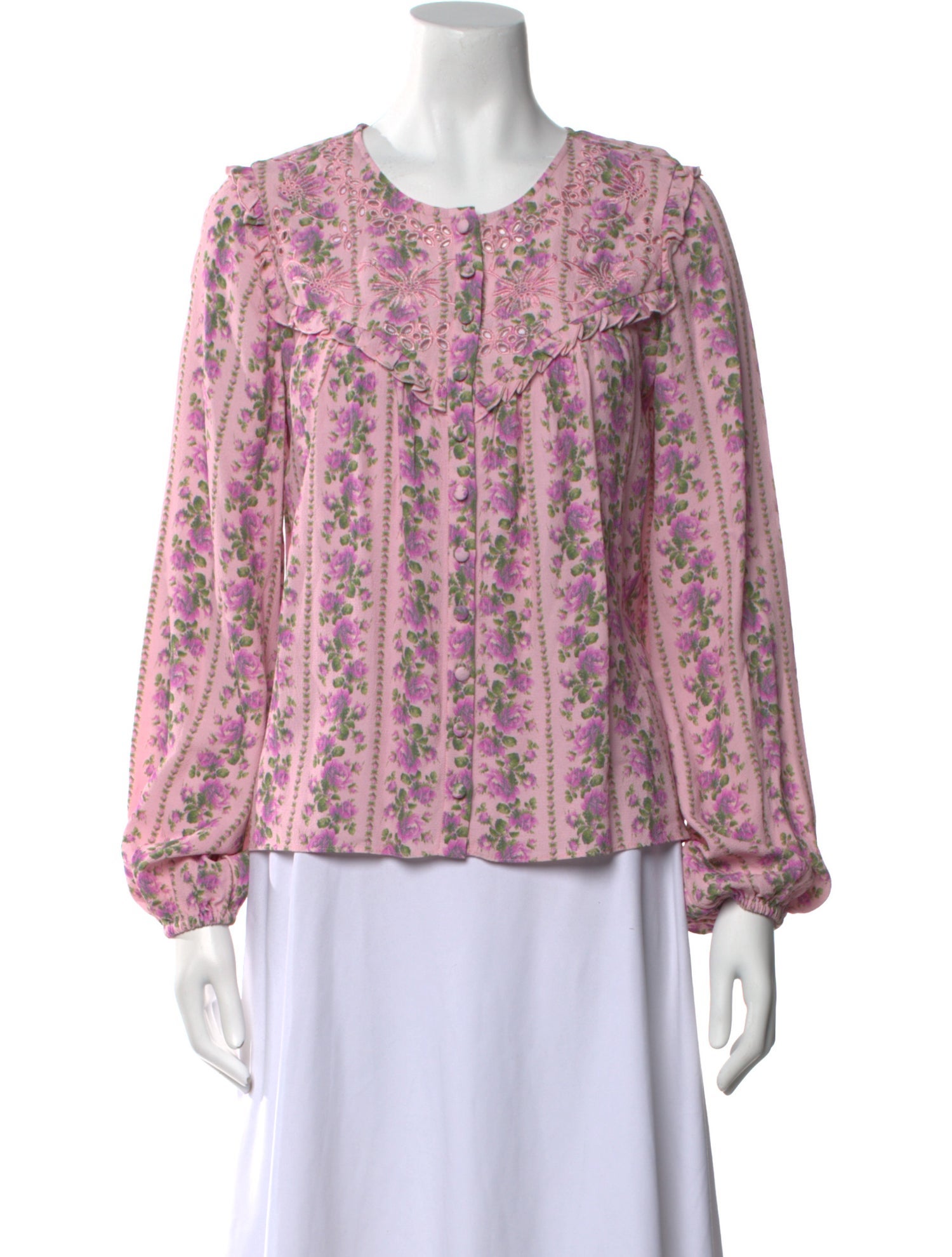 LoveShackFancy Floral Print Crew Neck Blouse w/ Tags