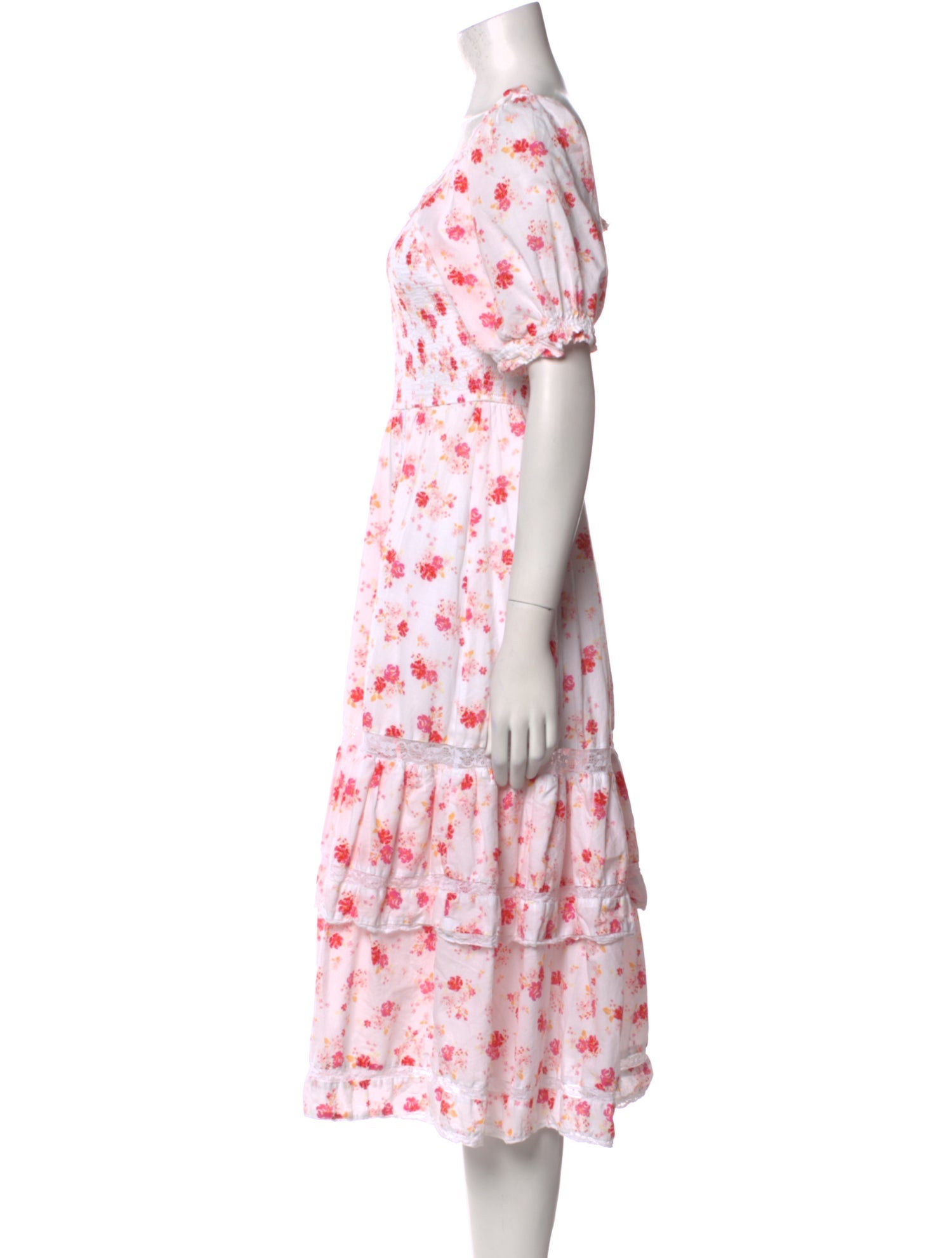 LoveShackFancy Floral Print Midi Length Dress