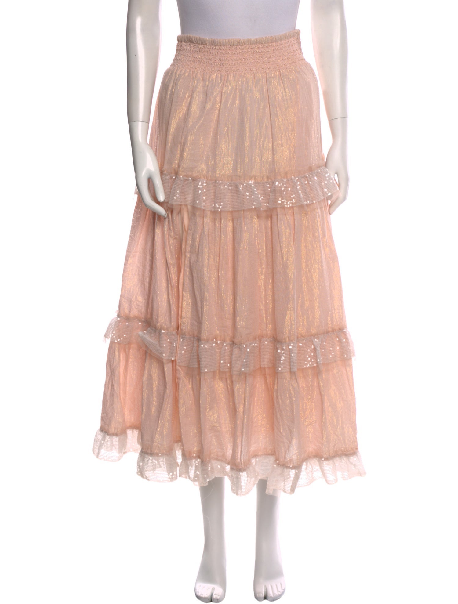 LoveShackFancy Mesh Accents Midi Length Skirt