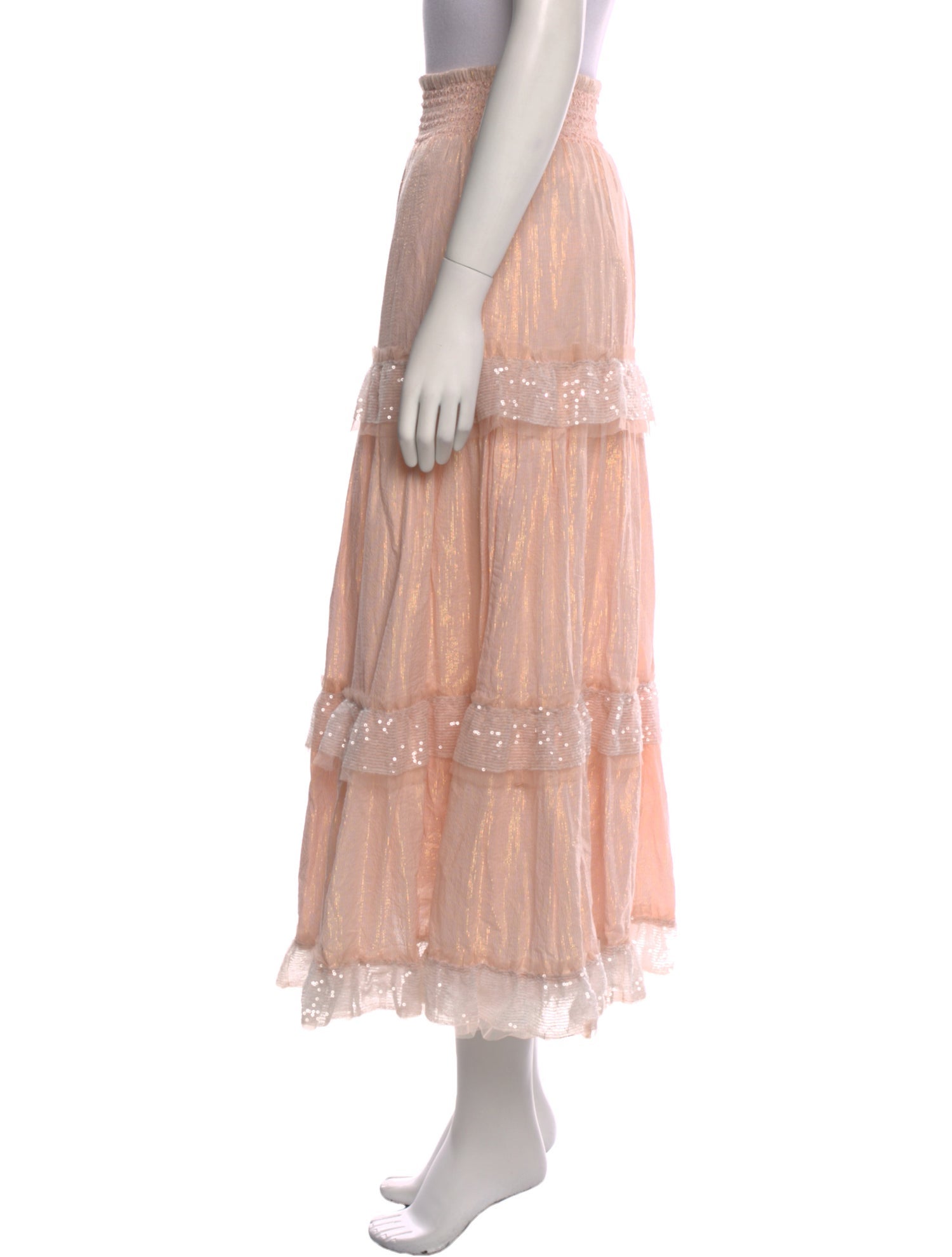 LoveShackFancy Mesh Accents Midi Length Skirt