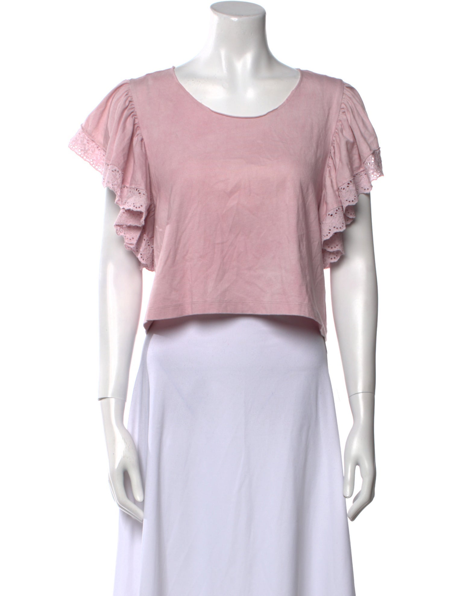 LoveShackFancy Scoop Neck Short Sleeve Crop Top