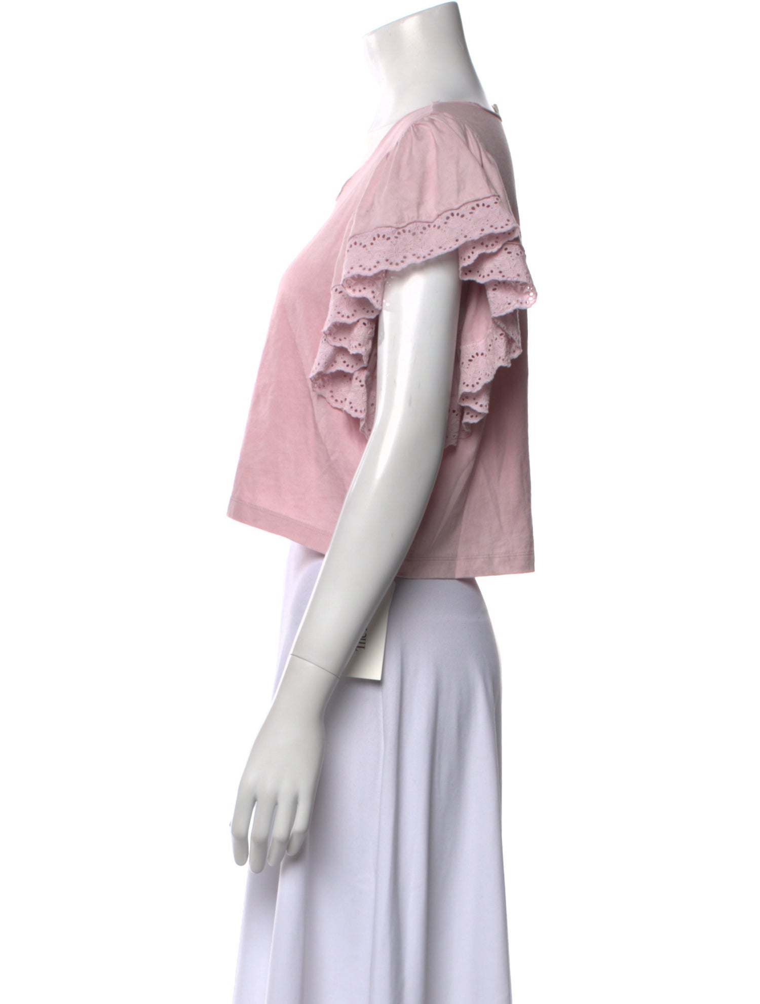 LoveShackFancy Scoop Neck Short Sleeve Crop Top