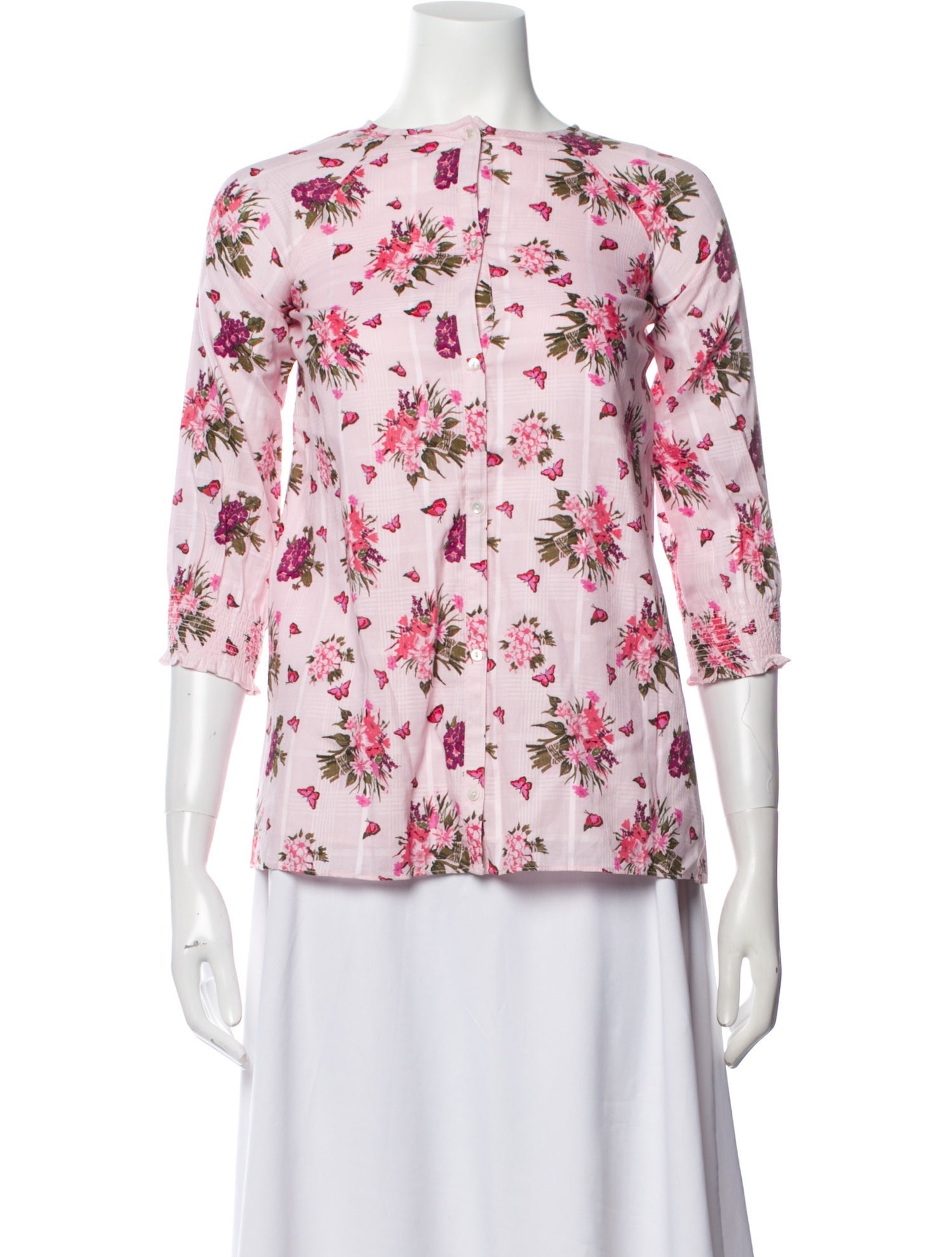LoveShackFancy Floral Print Bateau Neckline Blouse