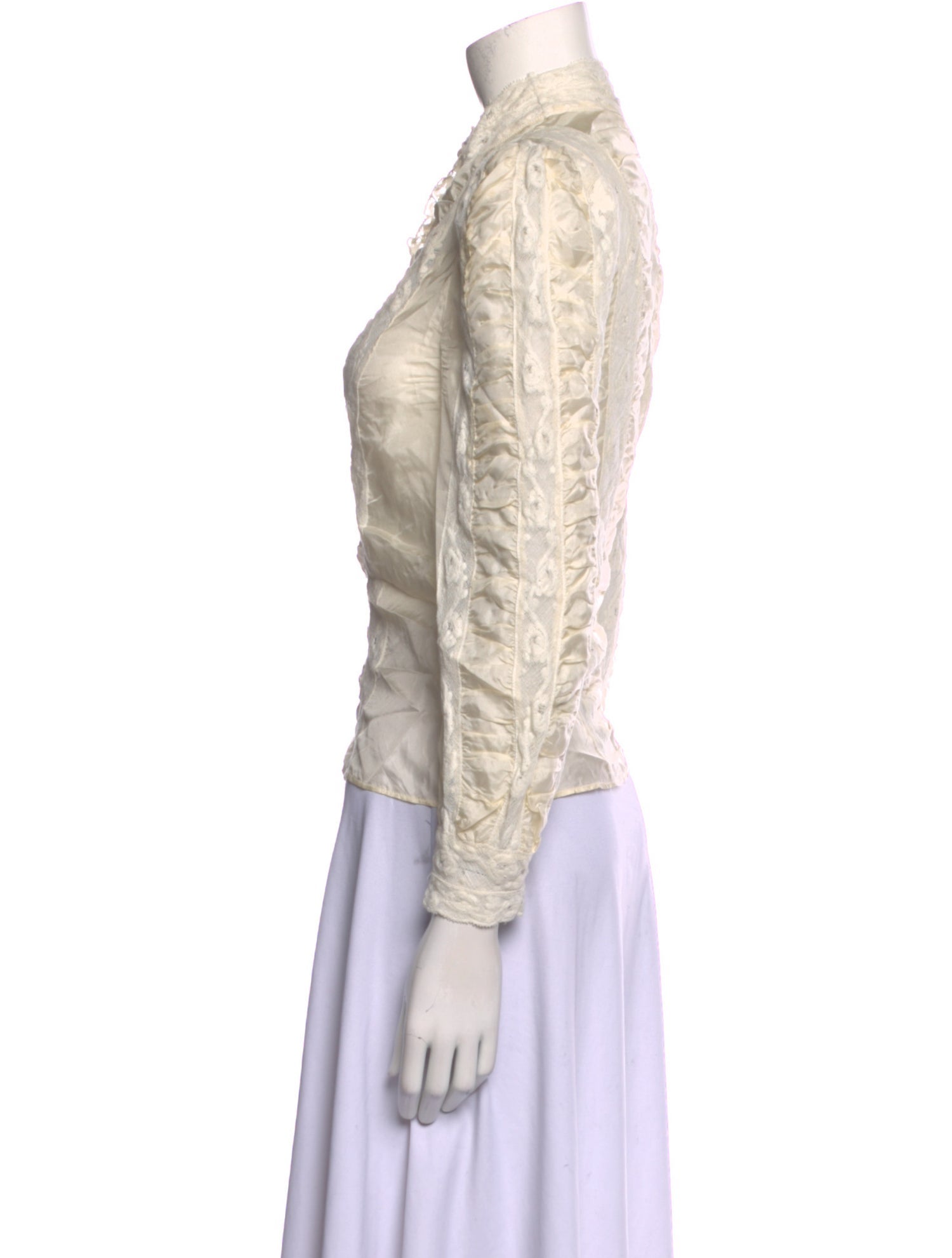 LoveShackFancy Silk Mock Neck Button-Up Top