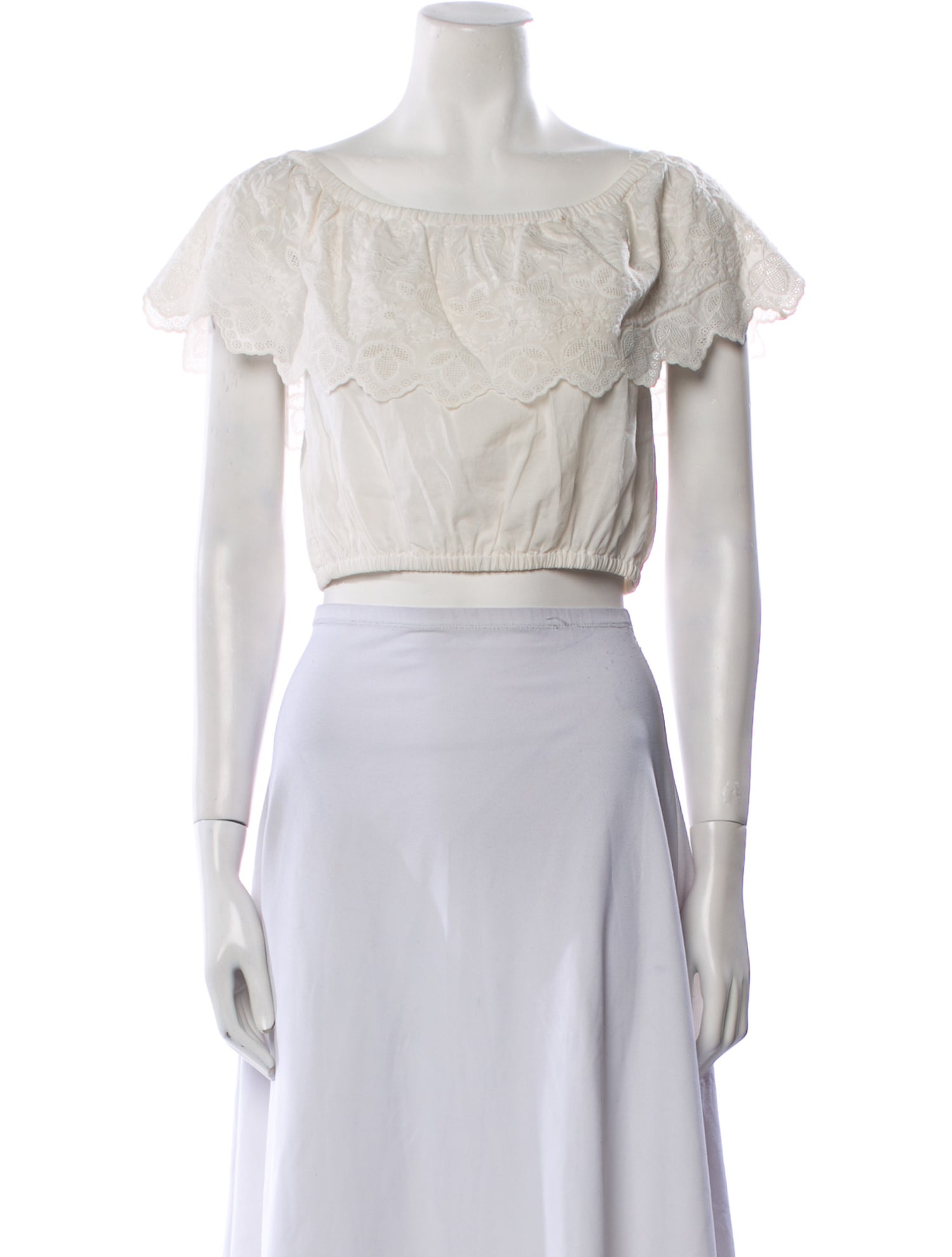 LoveShackFancy Off-The-Shoulder Short Sleeve Crop Top