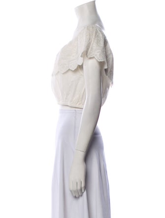 LoveShackFancy Off-The-Shoulder Short Sleeve Crop Top