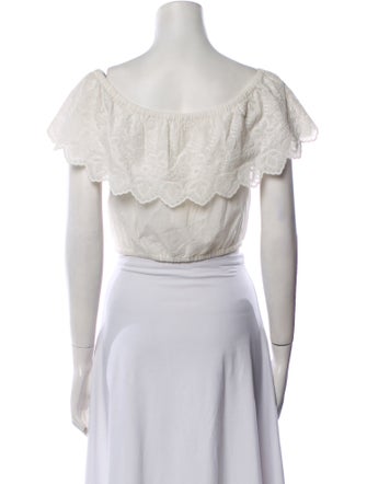 LoveShackFancy Off-The-Shoulder Short Sleeve Crop Top