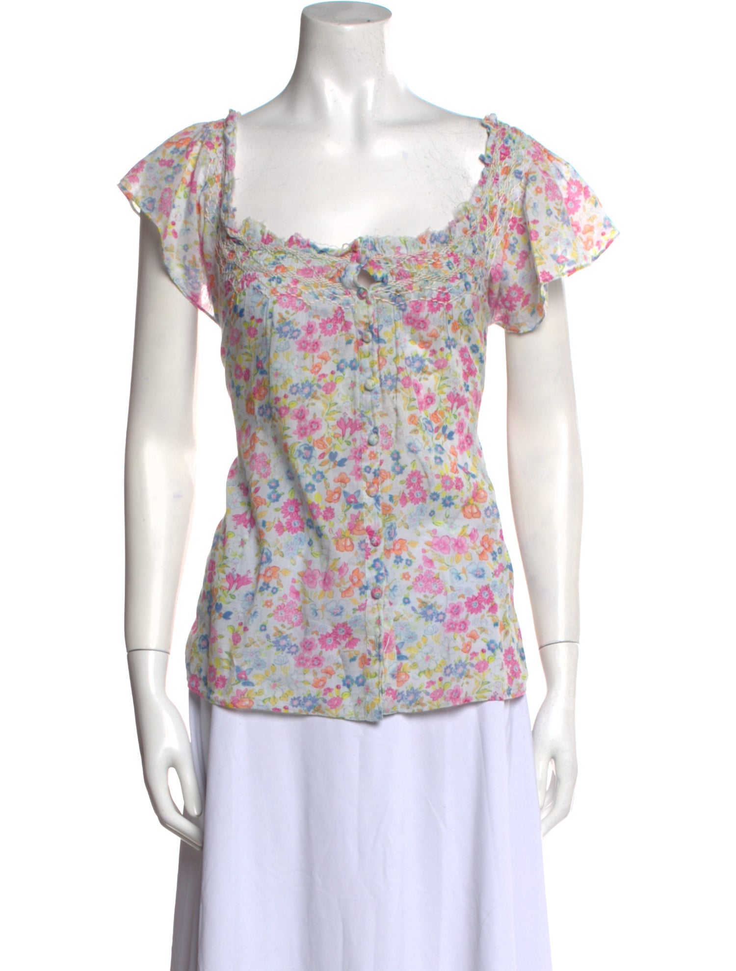 LoveShackFancy Floral Print Square Neckline Blouse