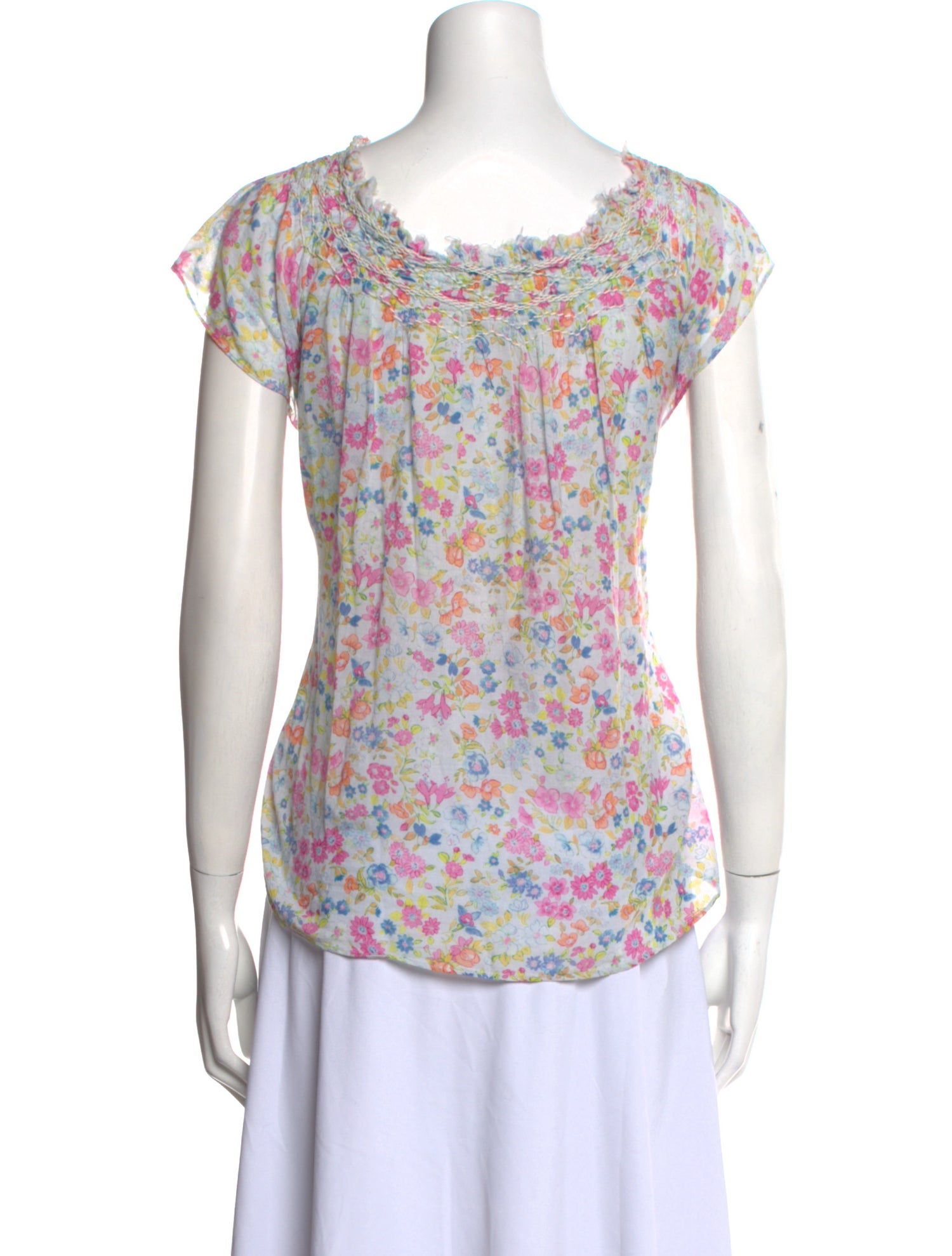 LoveShackFancy Floral Print Square Neckline Blouse