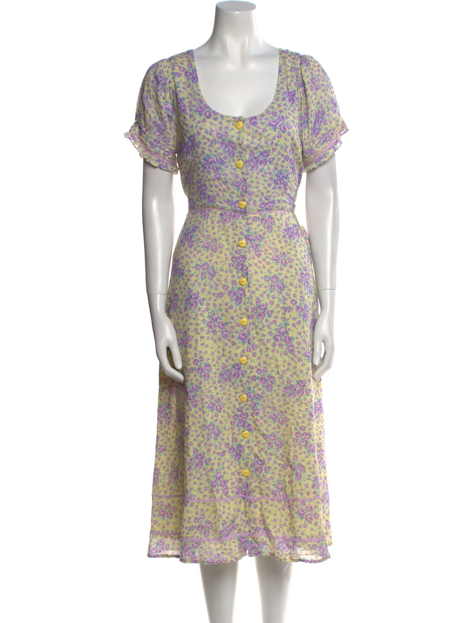 LoveShackFancy Floral Print Midi Length Dress