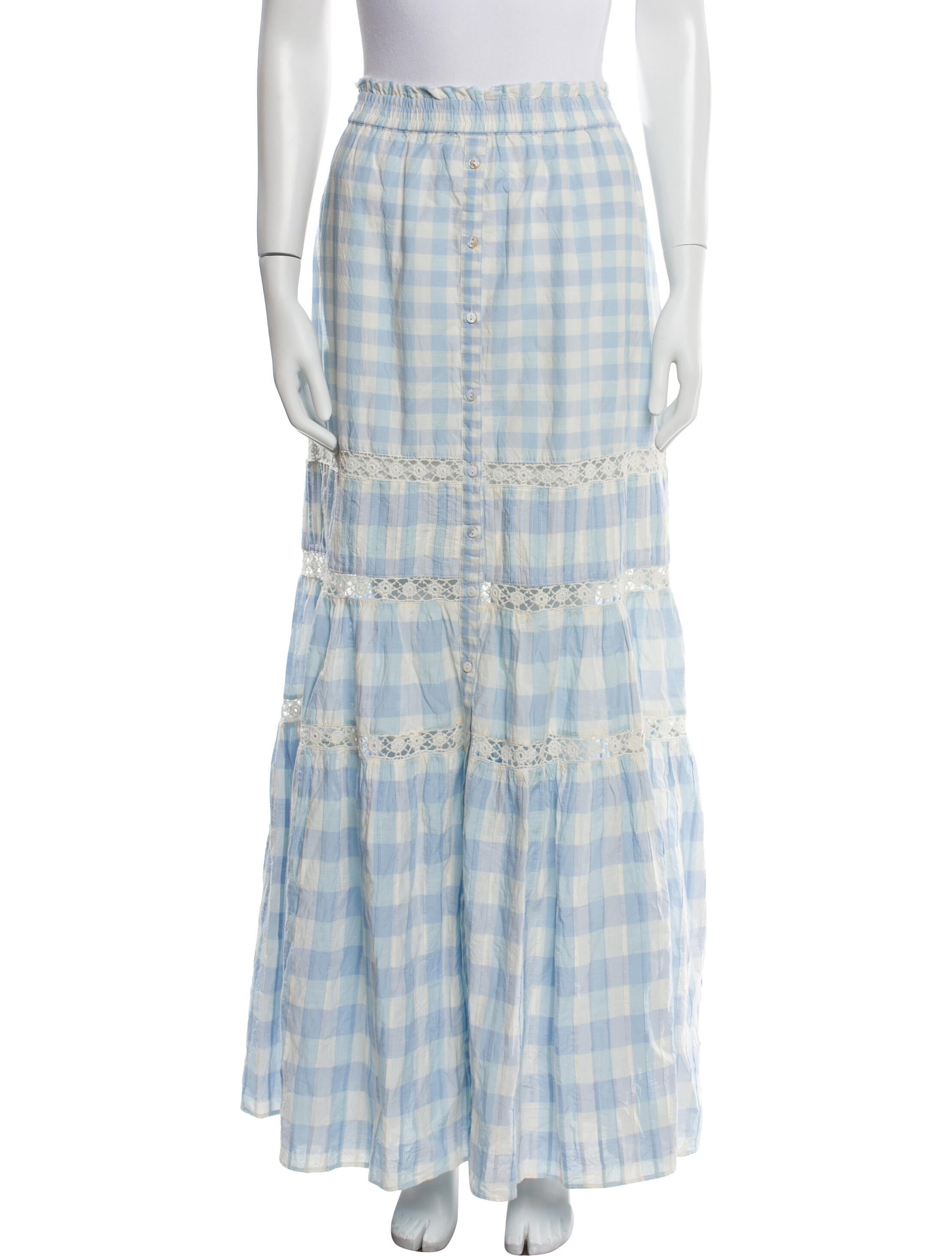 LoveShackFancy Plaid Print Long Skirt