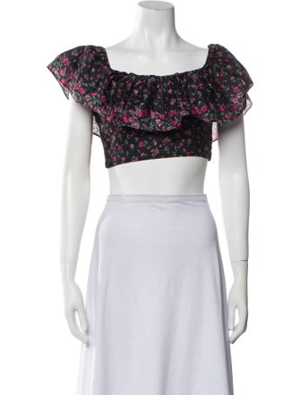 LoveShackFancy Floral Print Square Neckline Crop Top