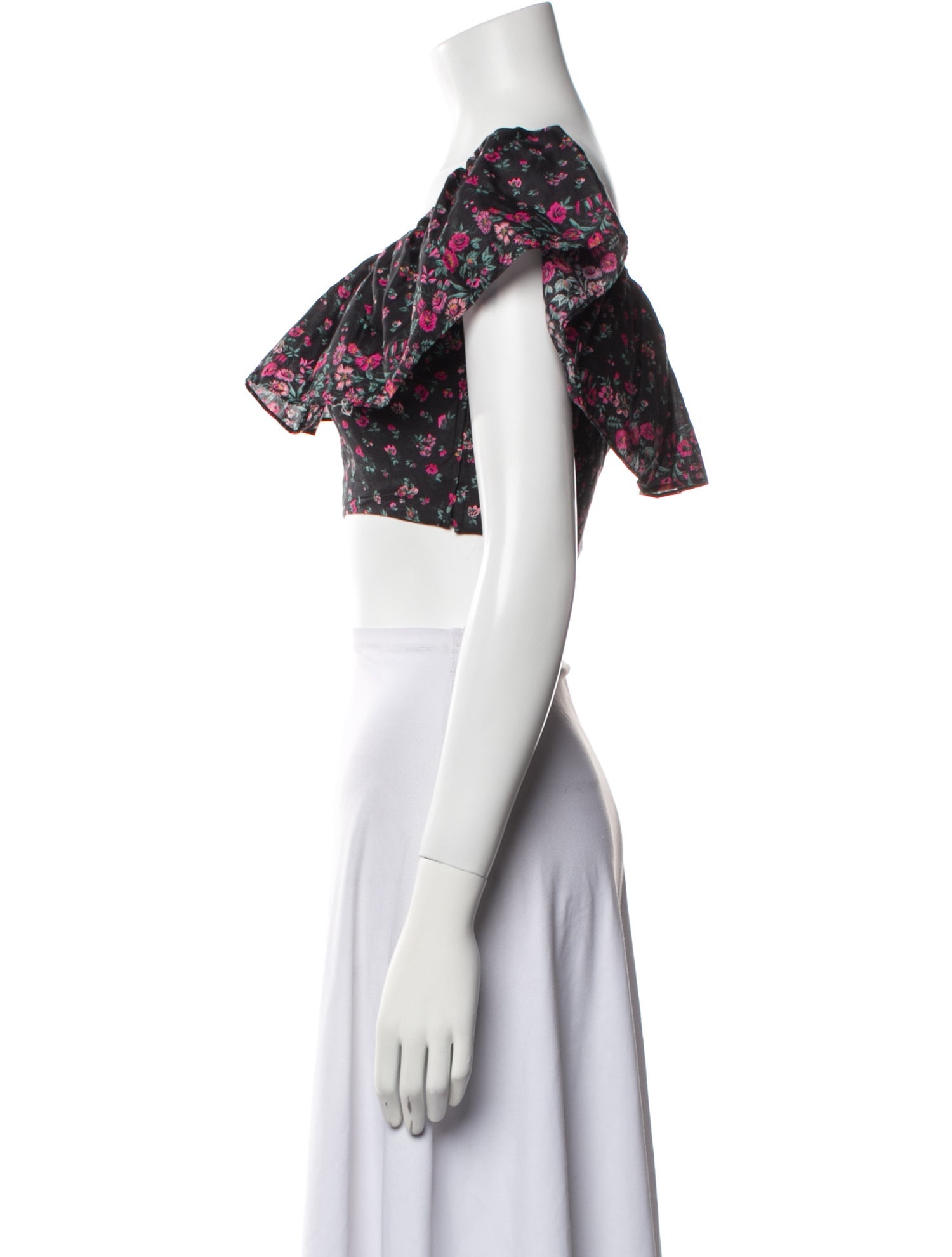 LoveShackFancy Floral Print Square Neckline Crop Top