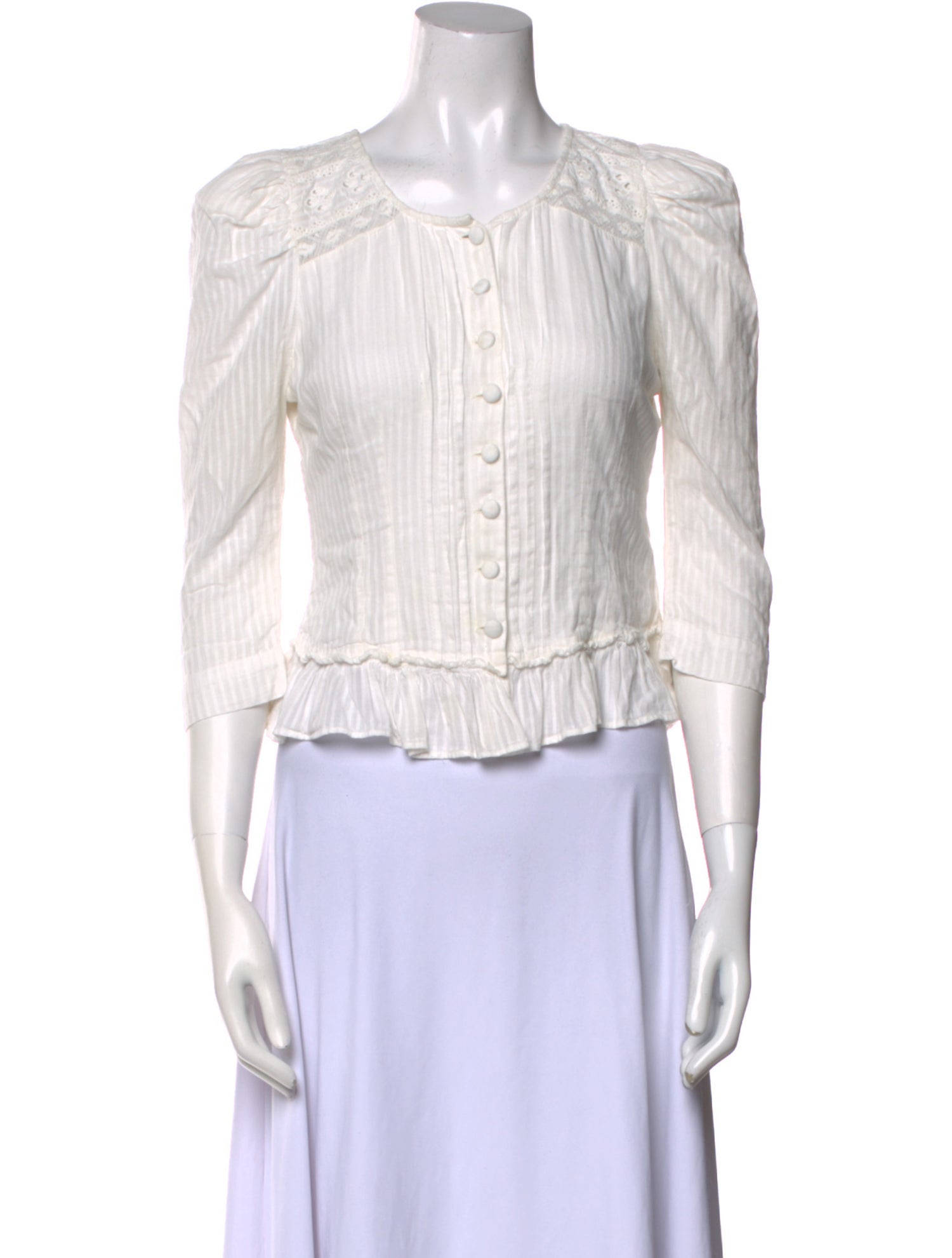 LoveShackFancy Crew Neck Three-Quarter Sleeve Crop Top