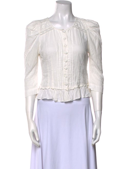 LoveShackFancy Crew Neck Three-Quarter Sleeve Crop Top