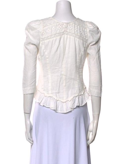 LoveShackFancy Crew Neck Three-Quarter Sleeve Crop Top