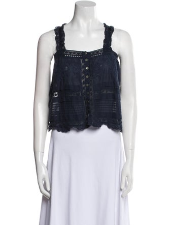 LoveShackFancy Square Neckline Sleeveless Crop Top