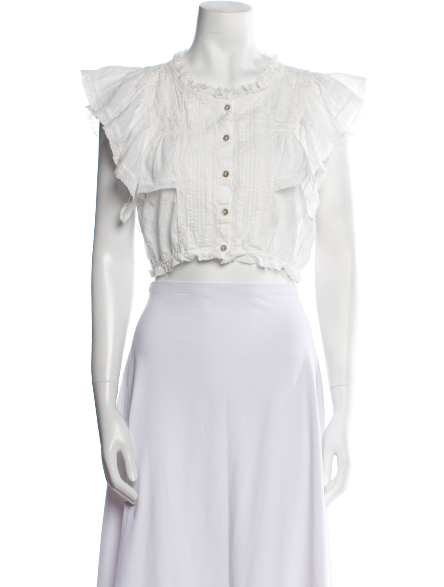 LoveShackFancy Crew Neck Short Sleeve Crop Top