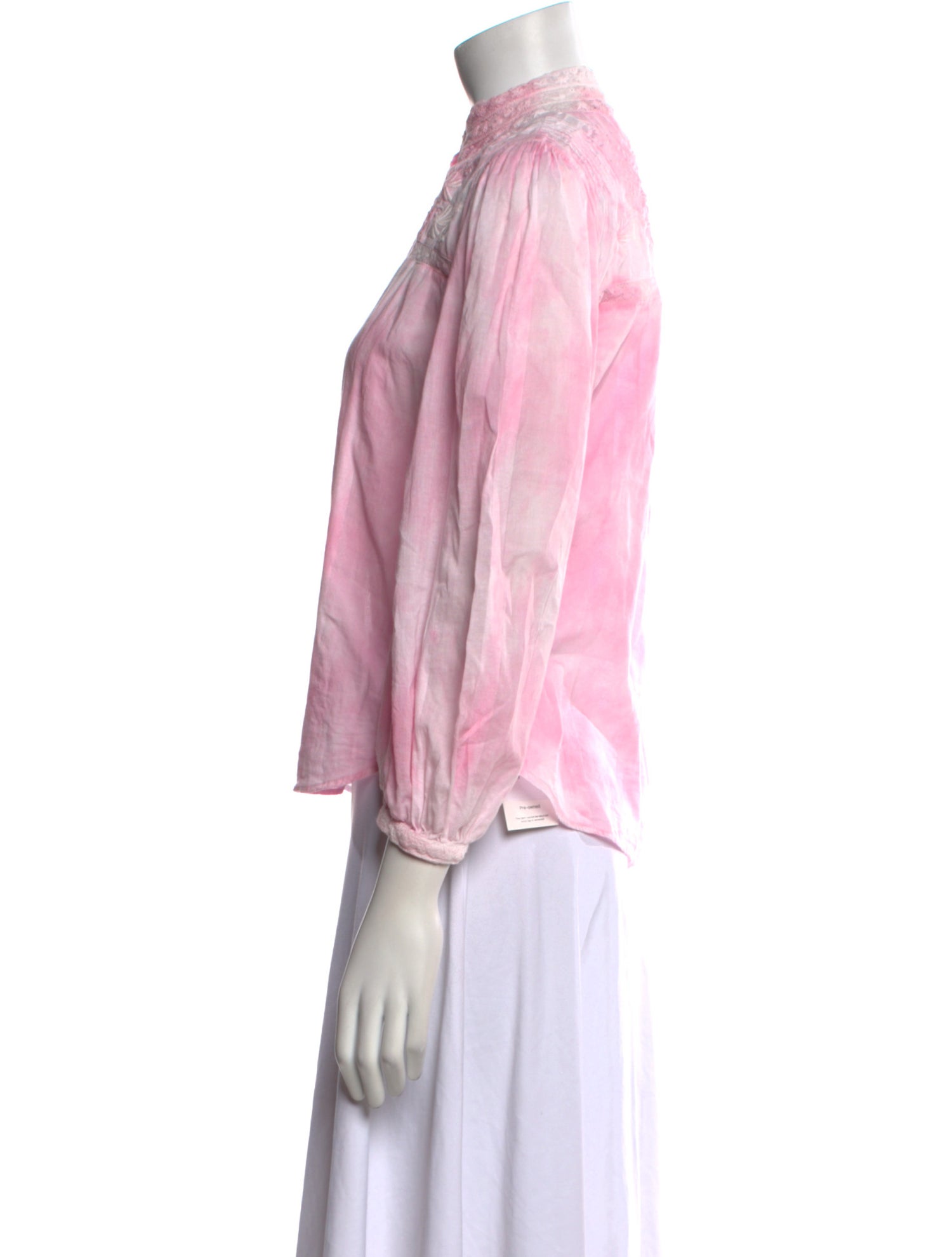 LoveShackFancy Tie-Dye Print Mock Neck Button-Up Top