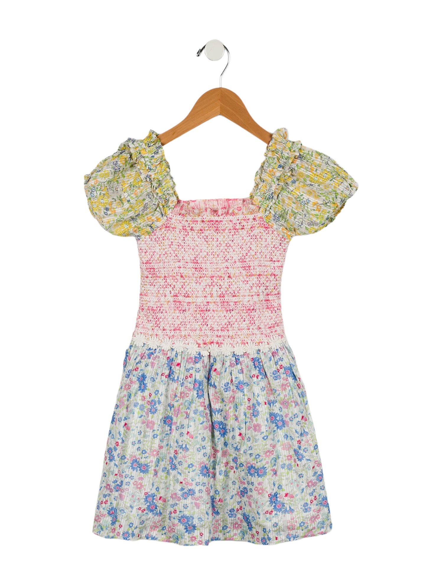 LoveShackFancy Girls' Short Sleeve Floral Print Dress