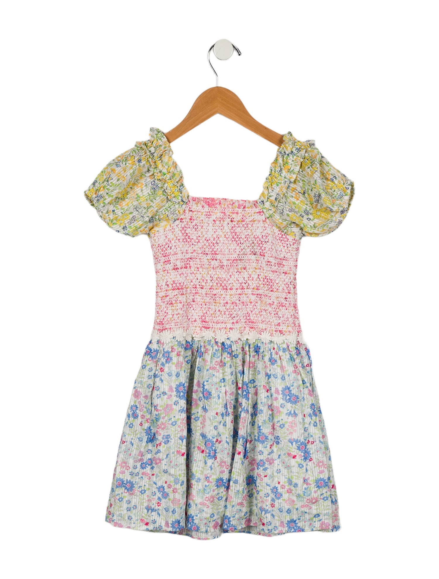 LoveShackFancy Girls' Short Sleeve Floral Print Dress