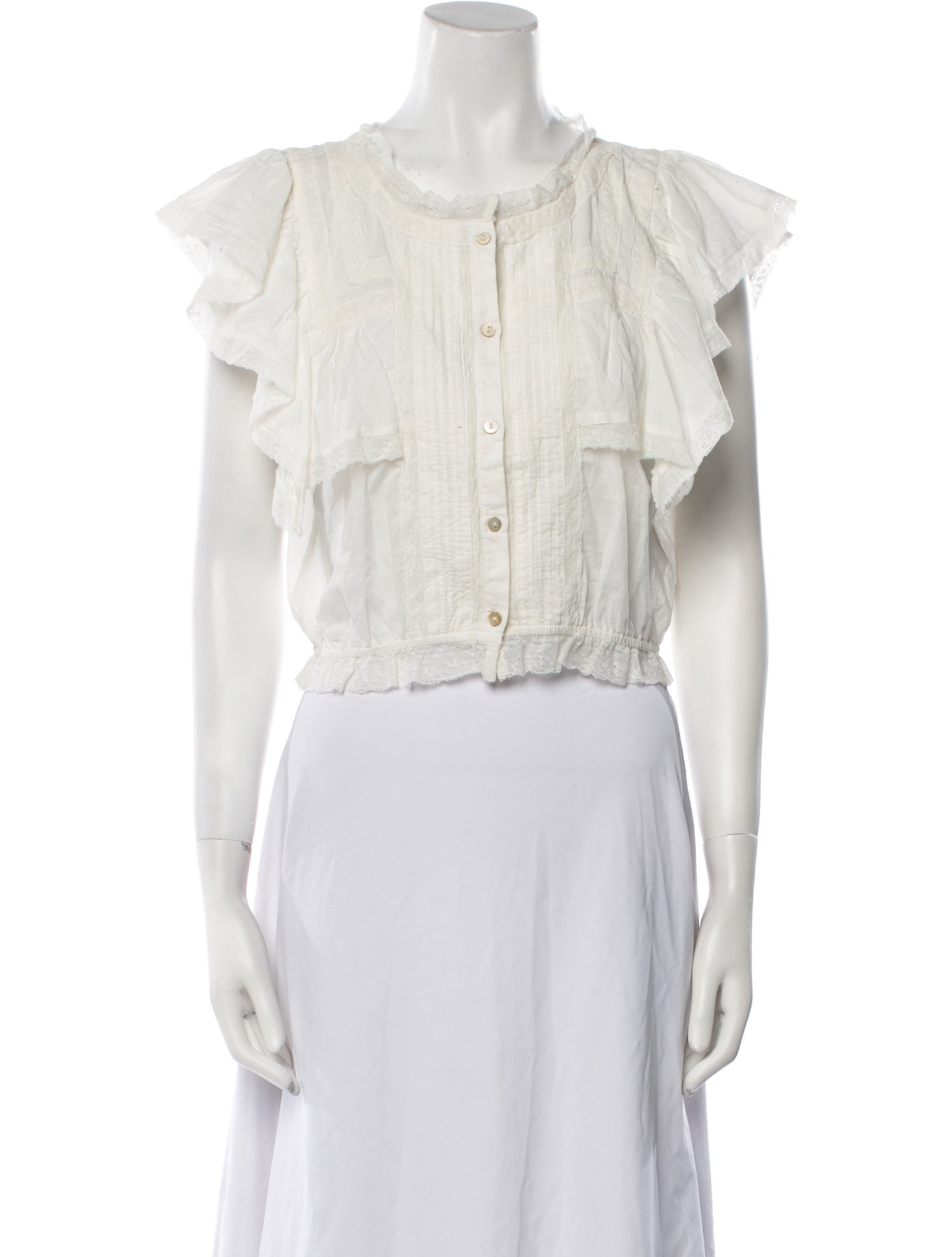 LoveShackFancy Crew Neck Short Sleeve Crop Top